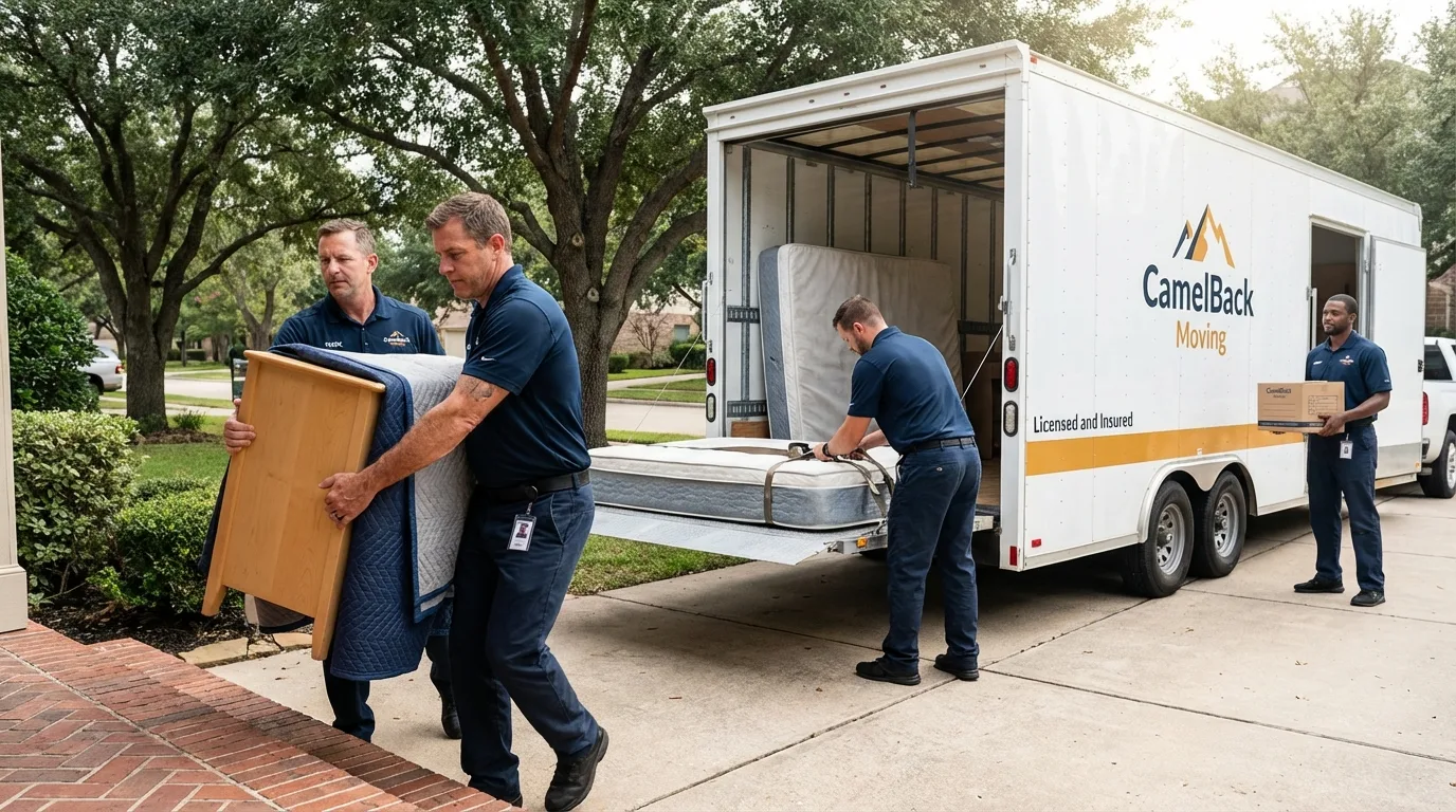 Crew loading residential truck for cross-state move from Altoona, WI