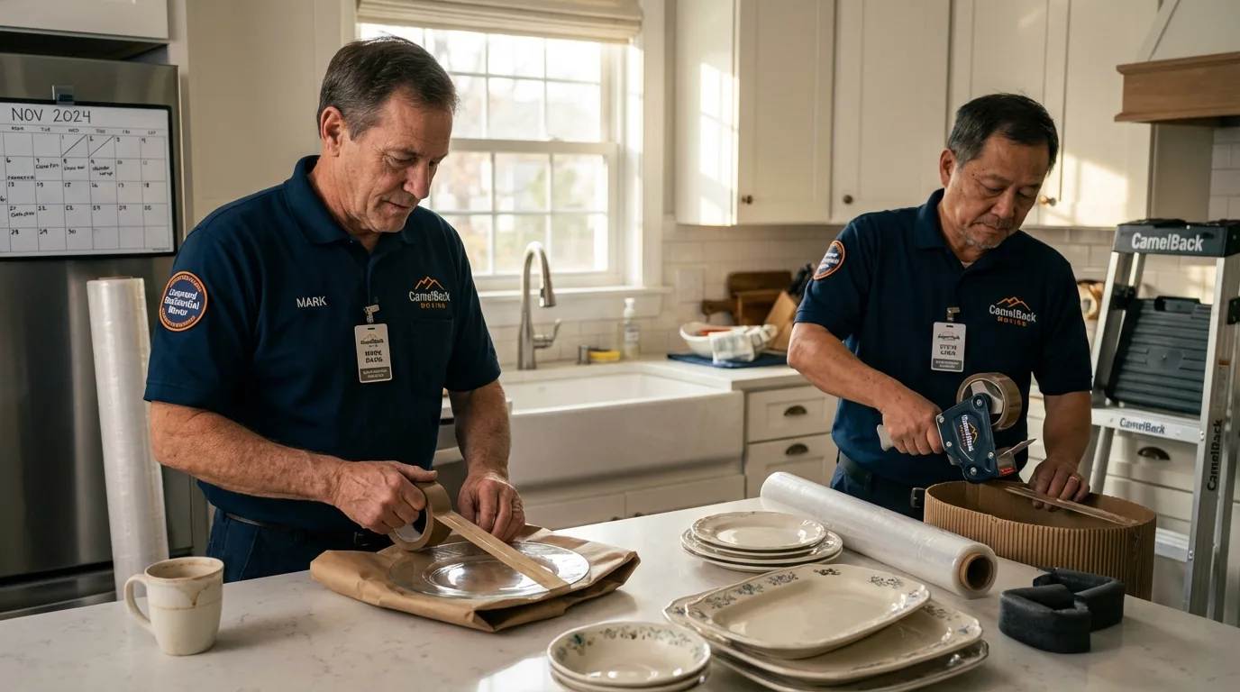 Professional crew packing kitchen dishware in Altoona, WI